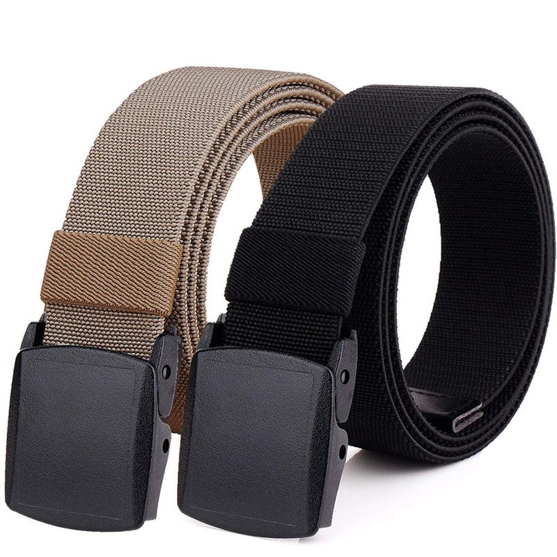 HOANAN 2-Pack Elastic Stretch Belt, Menâ€™s All Size No Metal Nylon Tactical Hiking Belt(black/brown-up to 50") - Image 1